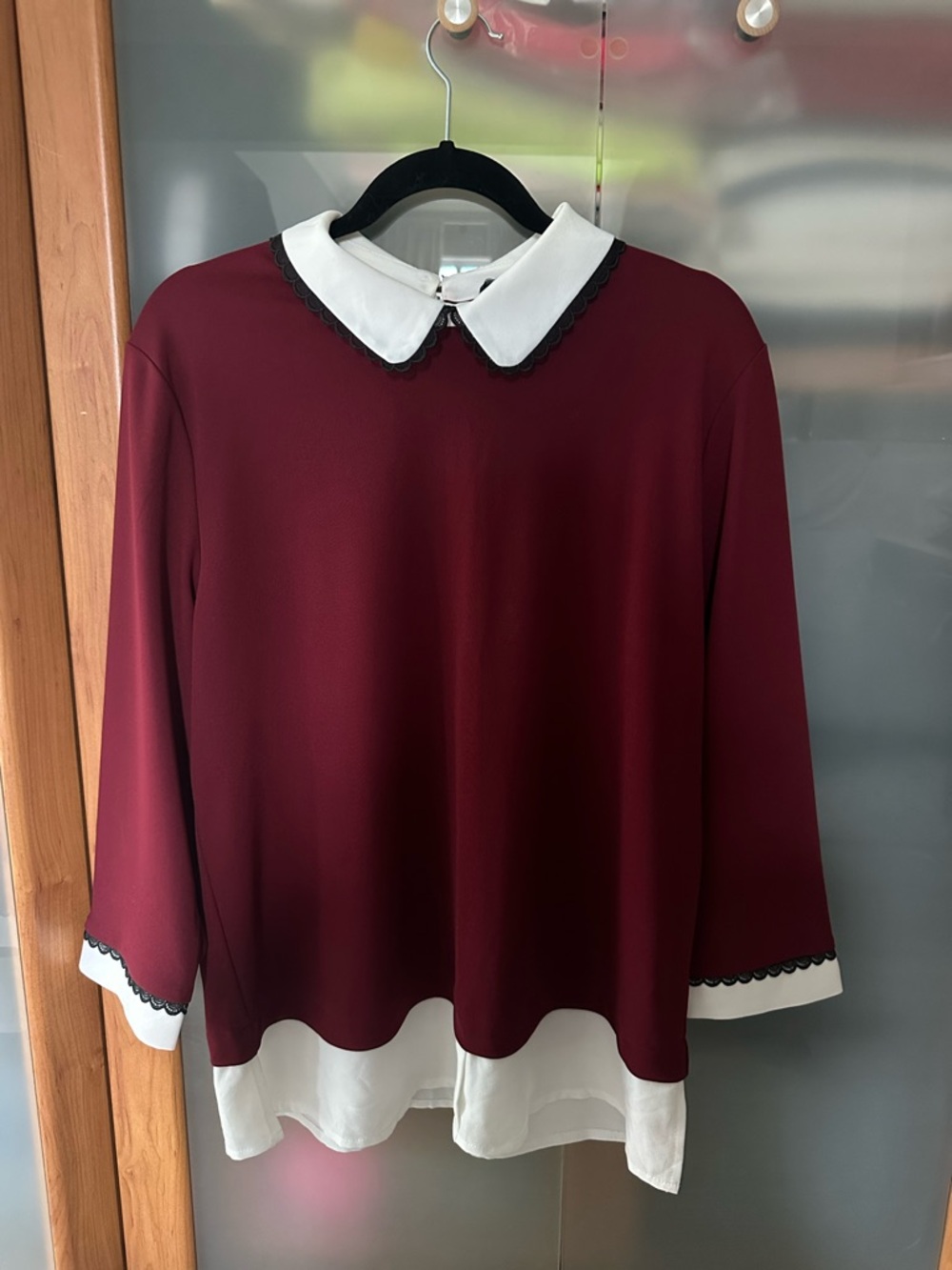 Karl Lagerfeld Burgundy Blouse with White Peter Pan Collar